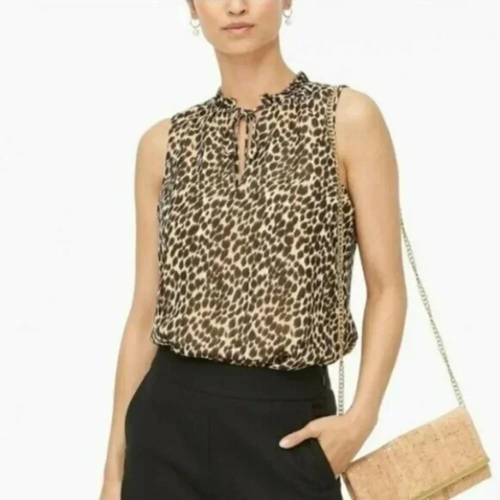 J CREW Animal PRINT Sleeveless BLOUSE SZ L